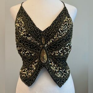 Lace & Beads Sequin Butterfly Top Size S